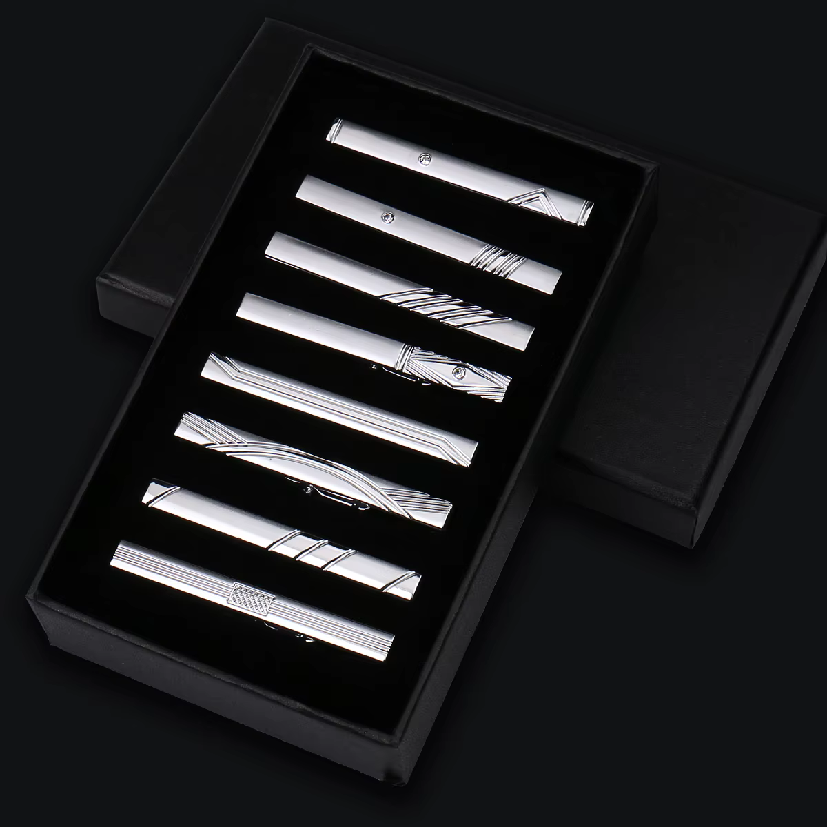 Coffret de pinces à cravate de luxe pour homme, haute qualité, accessoires de costume, 8 pièces, plusieurs styles, cadeaux pour homme