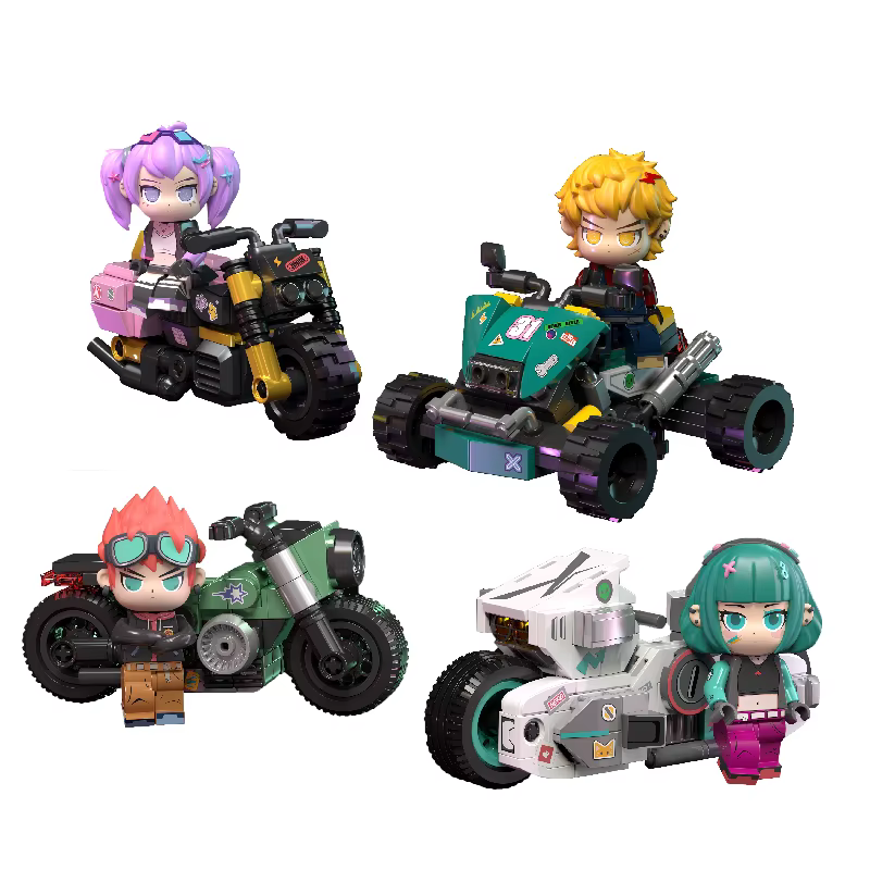 4 styles de figurines miniatures de motards cyberpunk et blocs de construction de motos |   Jouets en briques d'anime à collectionner pour enfants et adultes