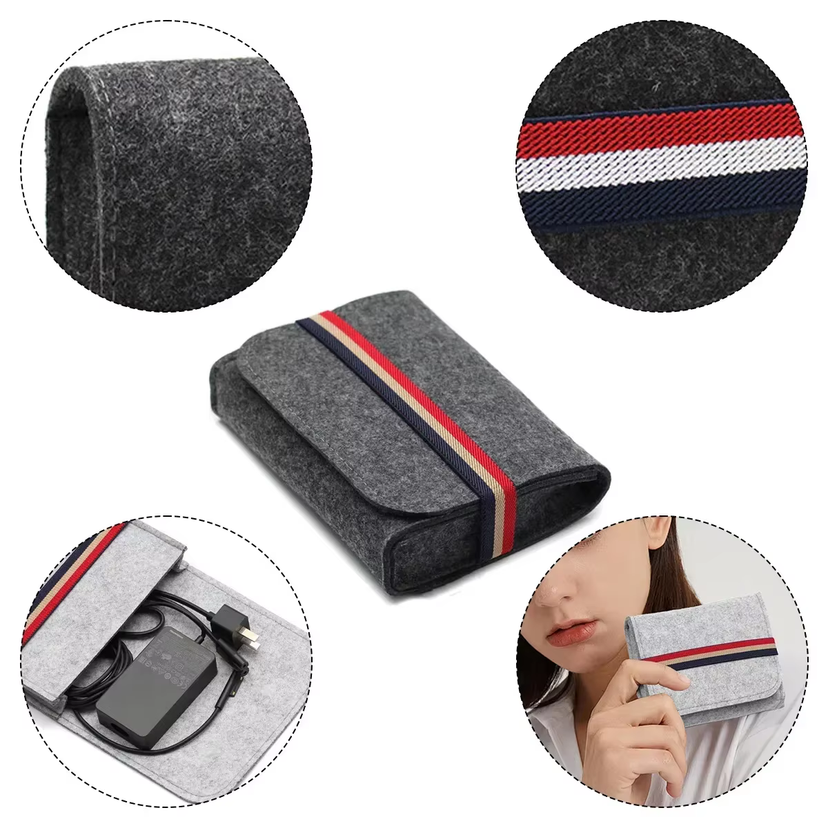 Mini organisateur de voyage multifonction en feutre, pochette de rangement pour câbles USB et souris, organisateur de pièces de monnaie, de clés et de câbles de chargement