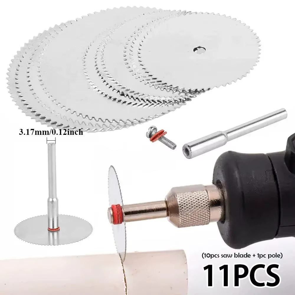 Ensemble de 11 lames de scie circulaire miniatures, disques de coupe en acier inoxydable, roues de coupe pour bois, pour outils rotatifs électriques