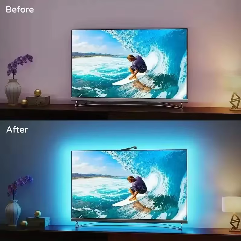 Ambilight pour téléviseur 5V USB RGBIC, éclairage LED intelligent pour téléviseur de 55 à 75 pouces, rétroéclairage d'écran synchronisé avec la caméra