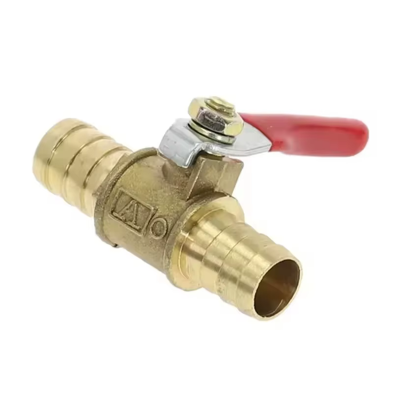 Mini vanne à boisseau sphérique en laiton en ligne 1/4 pouce 6mm 8mm 10mm 12mm avec raccord cannelé pour système d'eau, huile, air, gaz, carburant