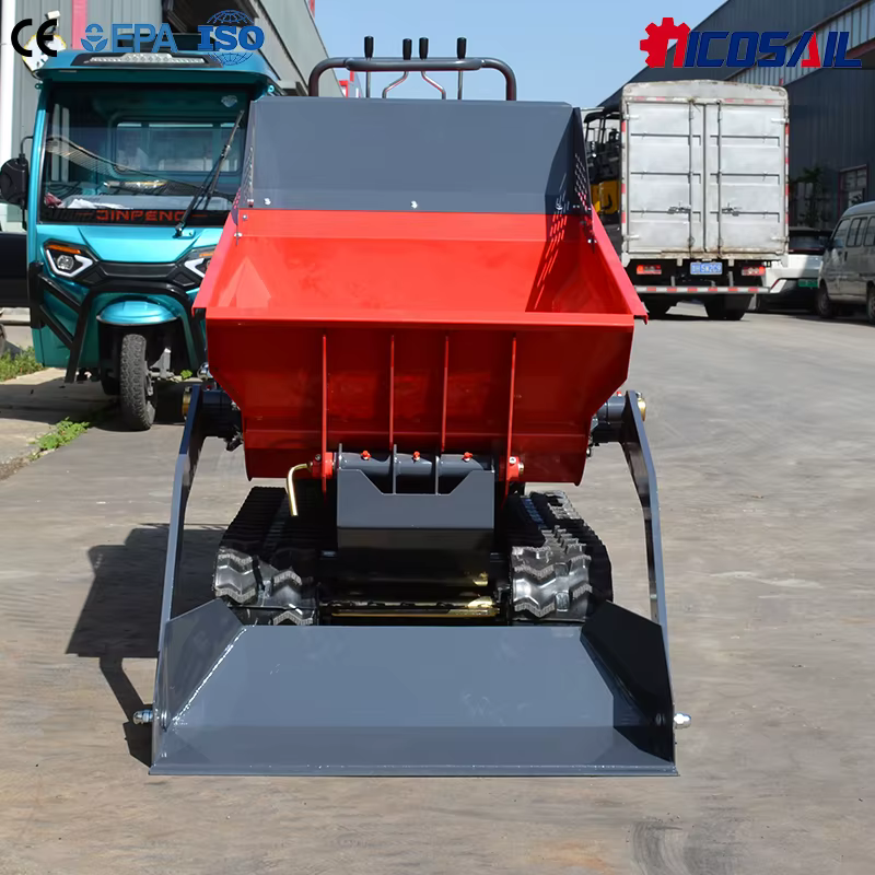 Mini-dumper tout-terrain 500 kg avec logo personnalisé, certification CE, levage hydraulique, chenilles en caoutchouc