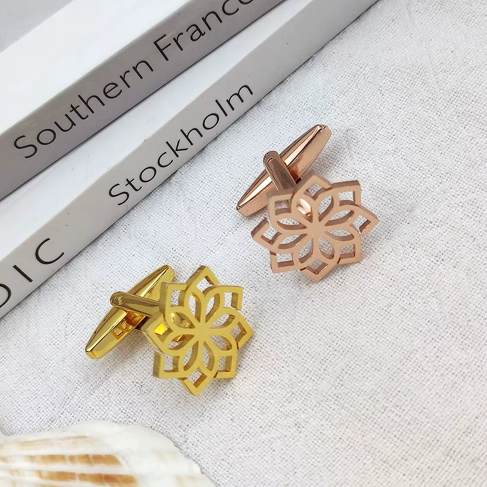 Boutons de manchette de luxe pour hommes, boutons de manchette Lotus pour chemise, haute qualité, en acier inoxydable, accessoires de bijoux, cadeau, vente en gros