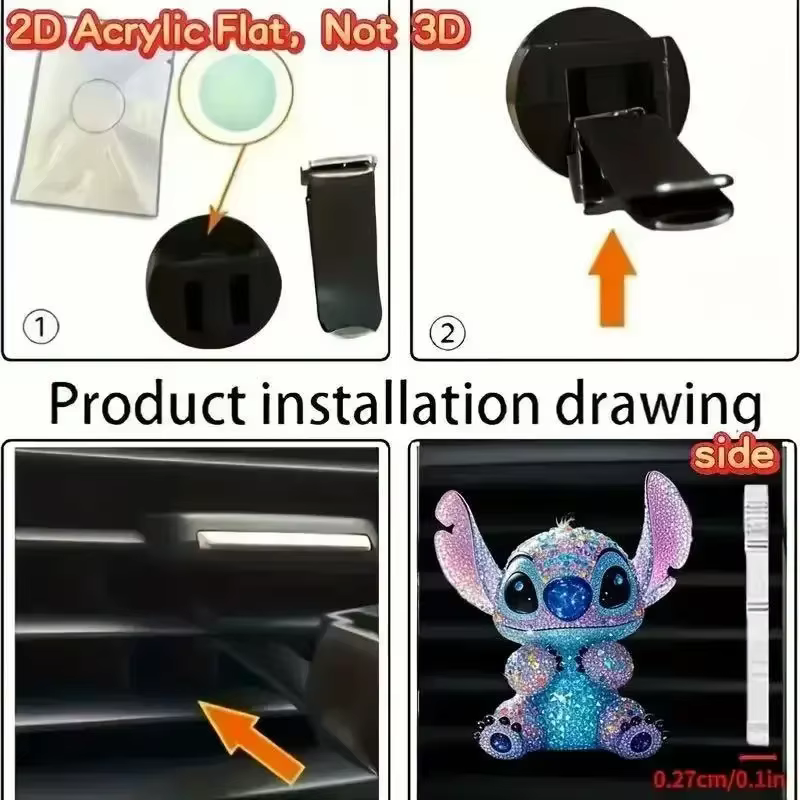Point dessin animé acrylique plat 2d voiture accessoires intérieur piquet mignon voiture intérieur sortie d'air poupée aromathérapie décoration cadeau