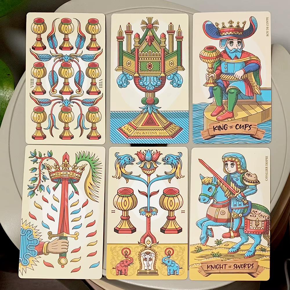 Jeu de tarot Petit de Marseille 12*7cm, 78 cartes de tarot Chibi mignonnes de Marseille dans une boîte rigide, carton doublement gaufré