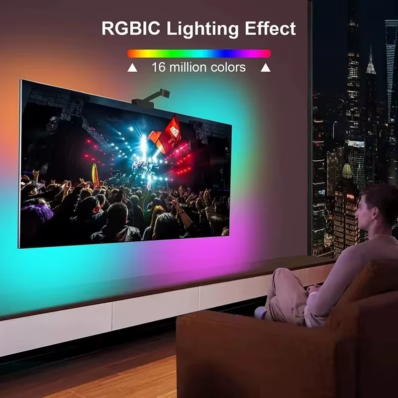 Lumière ambiante pour télévision Led 5V Rgbic Usb, bande lumineuse pour télévision de 55 à 75 pouces, avec synchronisation automatique, caméra