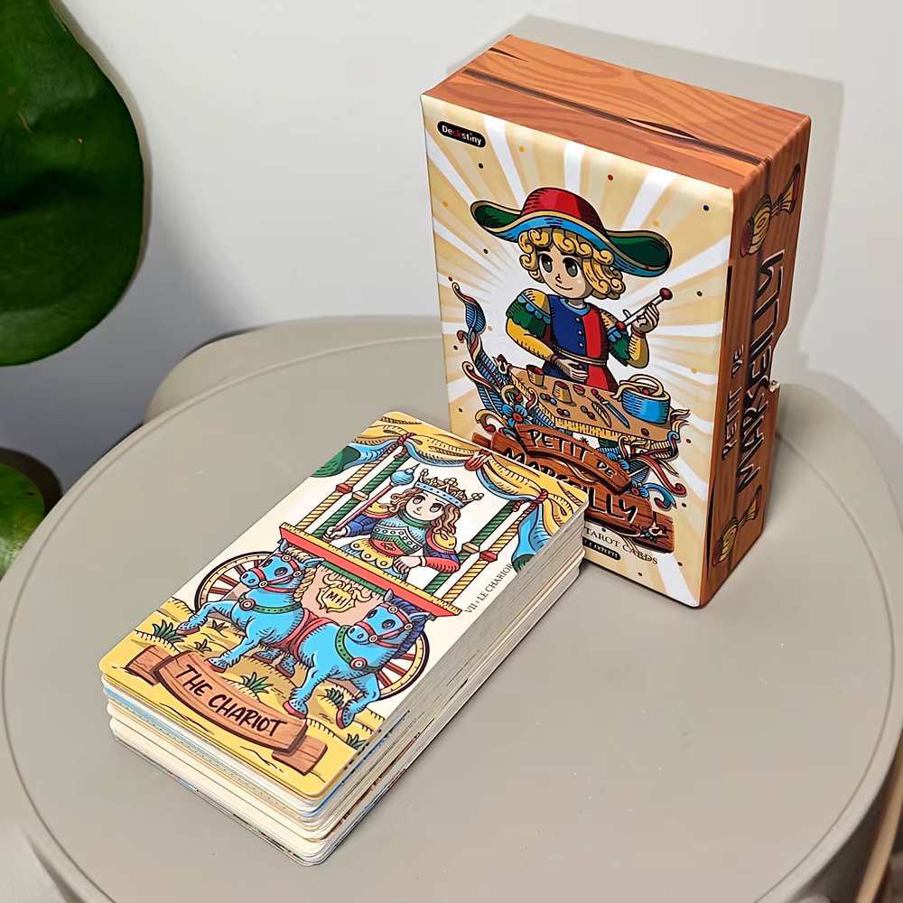 Jeu de tarot Petit de Marseille 12*7cm, 78 cartes de tarot Chibi mignonnes de Marseille dans une boîte rigide, carton doublement gaufré