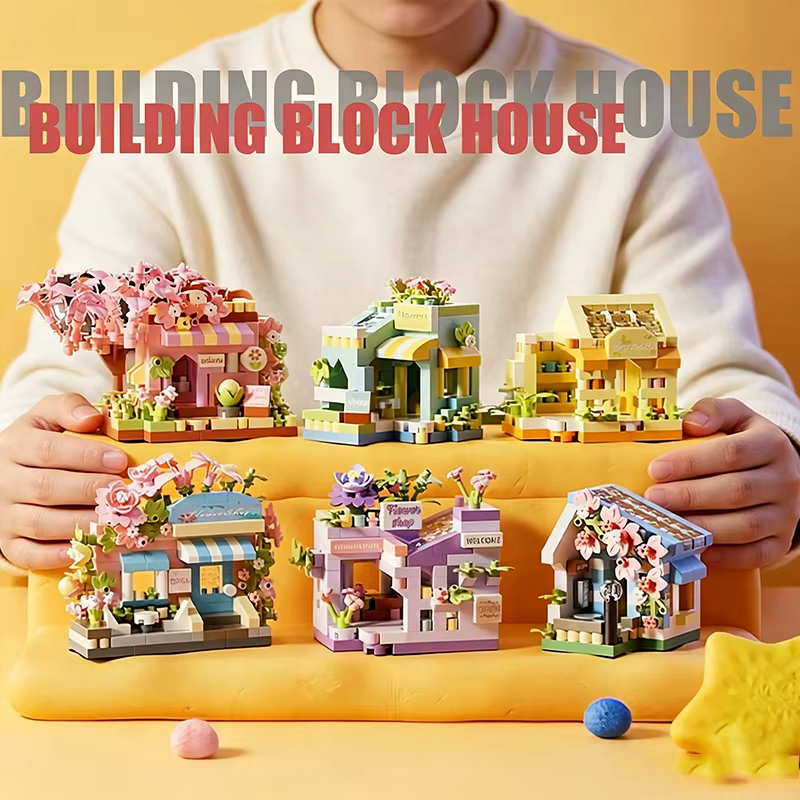 Mini kit de blocs de construction de paysage urbain, boutique de fleurs, maison de restauration, décoration intérieure, briques d'assemblage pour filles, modèle de jouet éducatif pour enfants