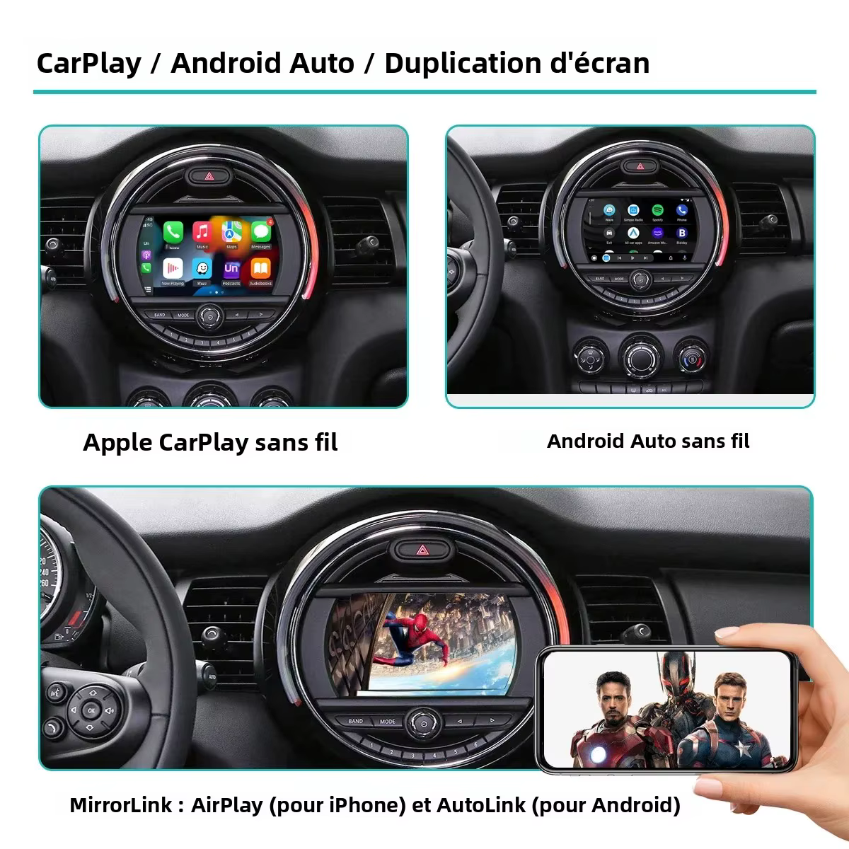 CarPlay sans fil Android Auto pour Mini R55 R56 R57 R58 R59 R60 R61 F54 F55 Clubman Countryman Hardtop John Cooper F56 F57