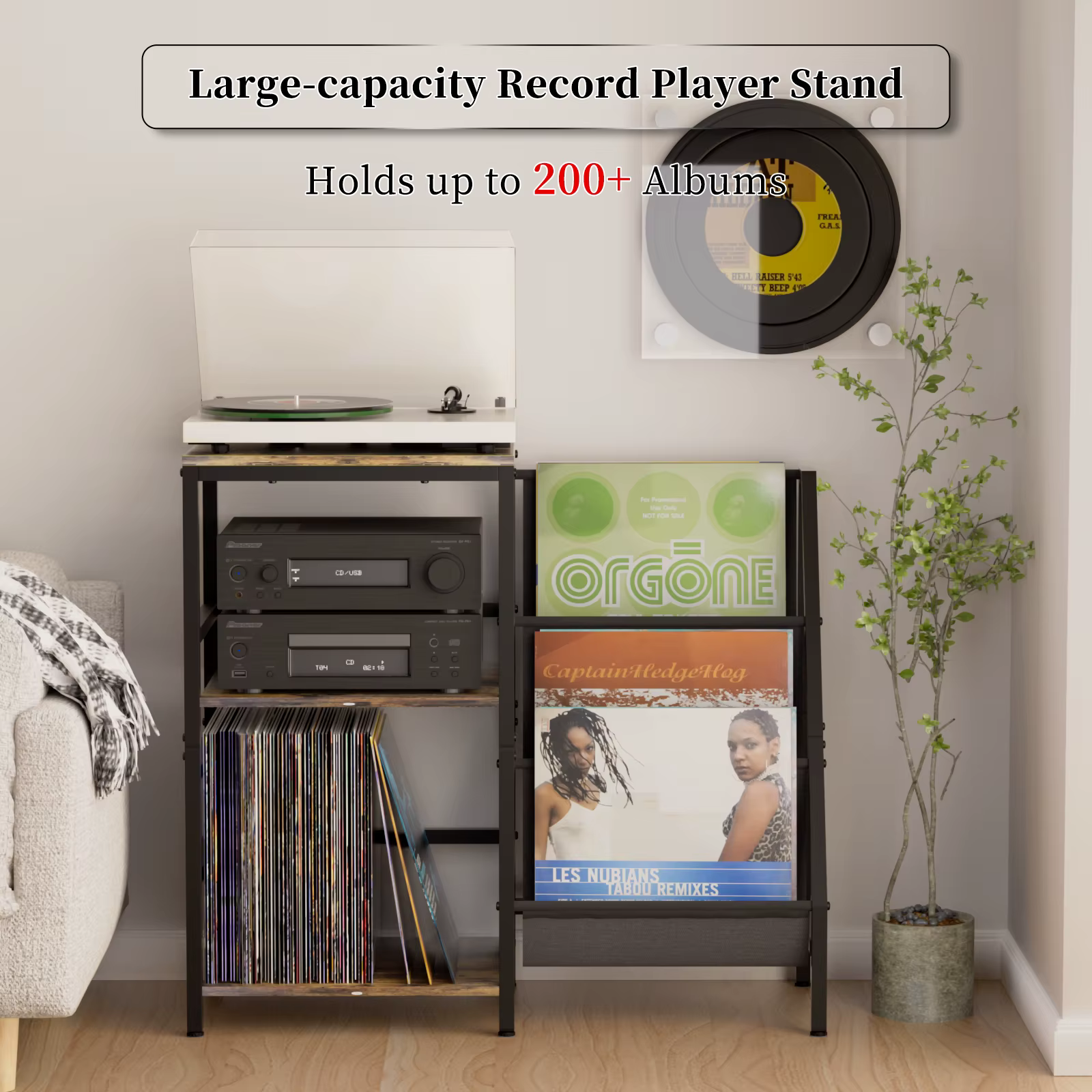 Support de Table de rangement pour disques vinyles, présentoir LP, armoire organisée multifonction, étagère sur pied en métal et bois, support de rangement
