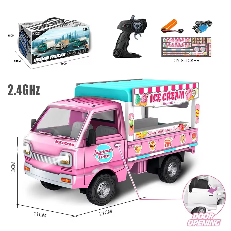 1/16 camion Van télécommandé 2.4G 5CH Mini camions de Transport simulés enfants jouet RC camion de crème glacée voiture de Transport avec lumières