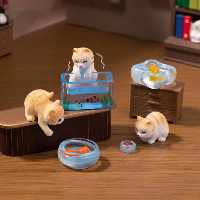 ㈅ Figurines miniatures de chat et de poisson, accessoires de micro-paysage pour maison de poupée, ornements de décoration DIY