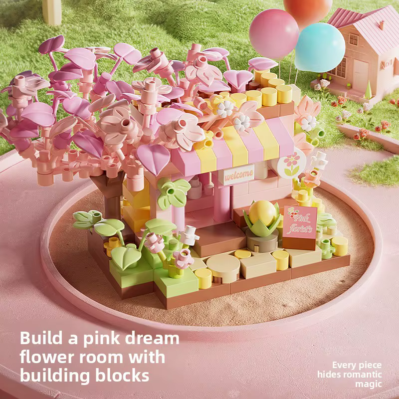 Mini kit de blocs de construction de paysage urbain, boutique de fleurs, maison de restauration, décoration intérieure, briques d'assemblage pour filles, modèle de jouet éducatif pour enfants
