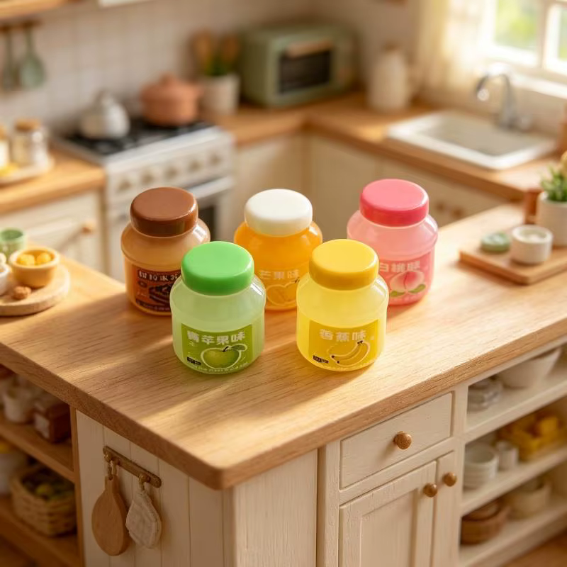 TH 5 pièces, nouveaux jouets miniatures en forme de pots de confiture de fruits, 5 saveurs assorties, réalistes et mignons, pour maison de poupée, diorama, bricolage, décoration artisanale