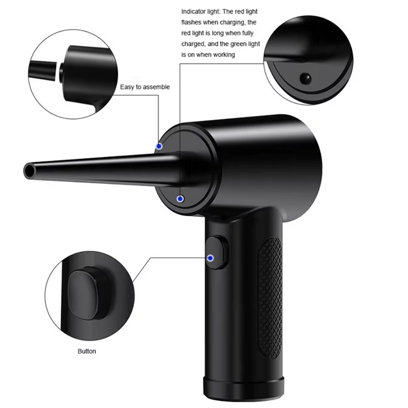 Souffleur d'air comprimé électrique sans fil, 51000 tr/min, Mini souffleur d'air rechargeable, nettoyeur de poussière portable pour clavier d'ordinateur et voiture
