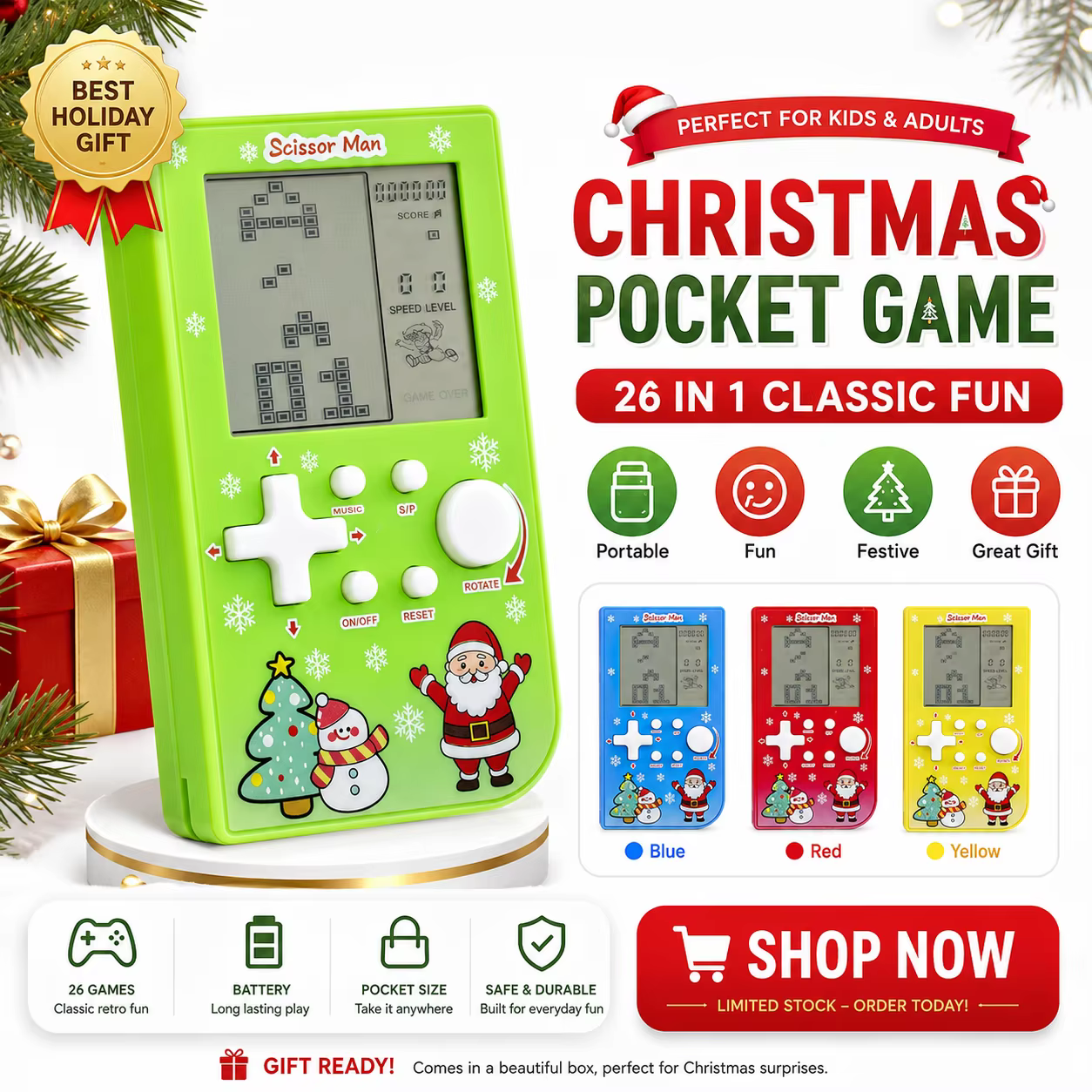 Mini console de jeu électronique rétro, 26 jeux, appareil de jeu portable, cadeau de vacances