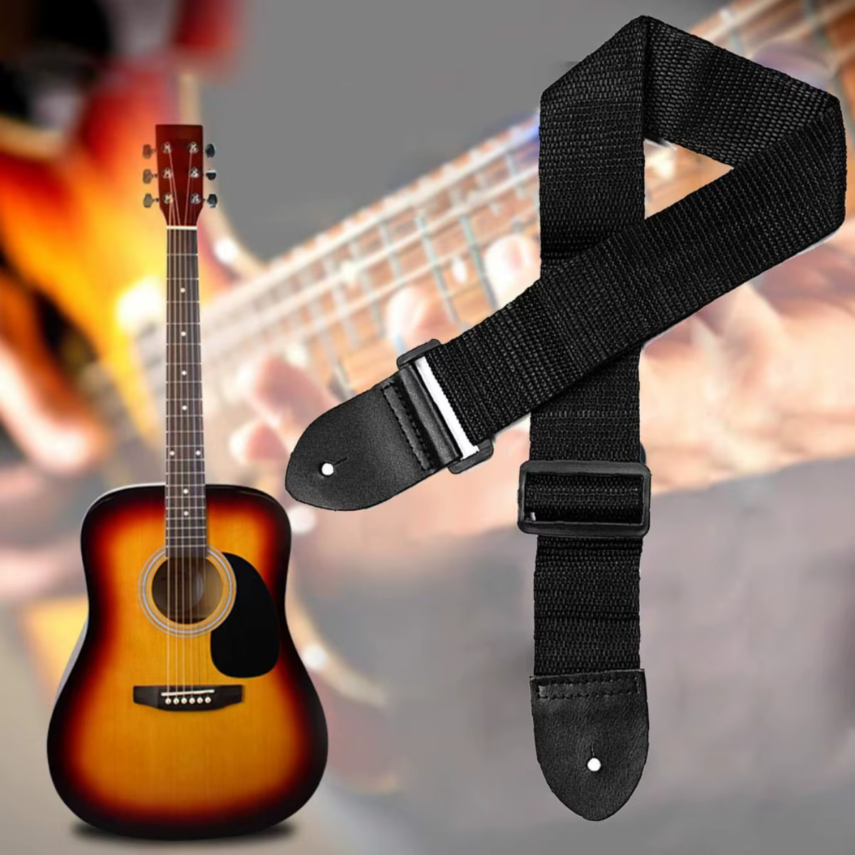 Miwayer Sangle de guitare bandoulière réglable en tissu/pour guitares acoustiques et électriques accessoire d'instrument de musique (44 pouces)