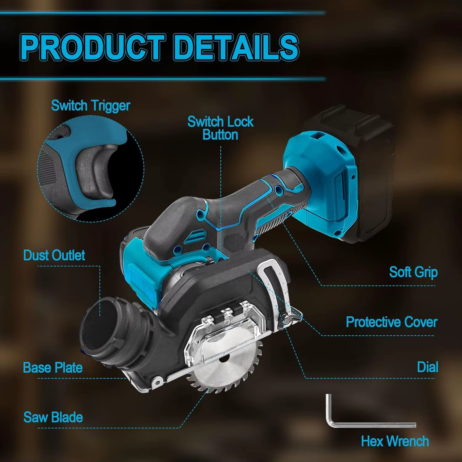 Makita – Mini meuleuse d'angle sans fil, outil de coupe électrique, scie circulaire de 3 pouces, outils électriques pour batterie 18V