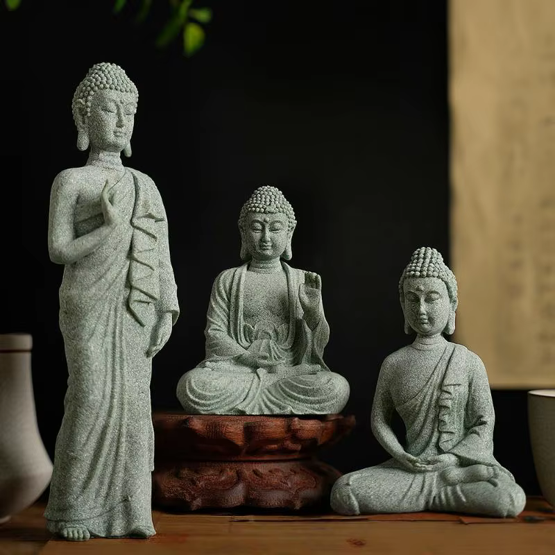 Mini Figurine bouddhiste, décor de bureau, maison Zen, grès vert, ornement thaïlandais, Statue de jardin de bouddha, décor d'aquarium