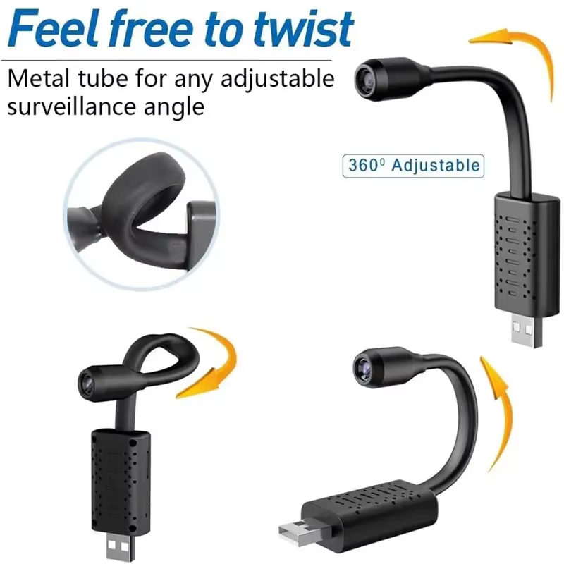 NOUVEAU Caméras de Surveillance WiFi USB 4K Mini avec Câble à Lentille Flexible, Détection de Mouvement, Enregistreur Vidéo, Caméscope de Sécurité 2026