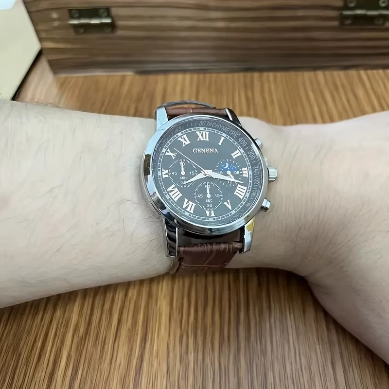 Montres d'affaires de luxe pour hommes, bracelet en cuir, cadran rond, analogique, à Quartz, Reloj Hombre (sans boîte)