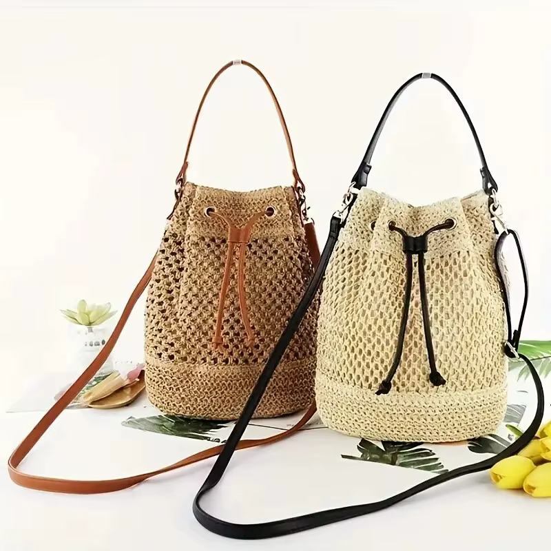 Ensemble d'accessoires de sac au crochet DIY 3 pièces - Bandoulière réglable, fermeture à cordon, base en simili cuir durable, accessoires de sac faits à la main, pour l'artisanat, portefeuilles et sa