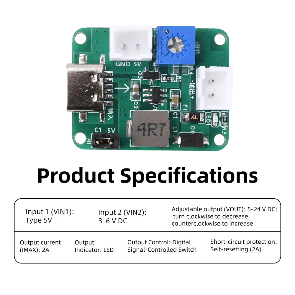 Mini module de surtension réglable, convertisseur DC-DC, double entrée 3-6V, sortie 5-24V avec protection contre les courts-circuits pour projets DIY