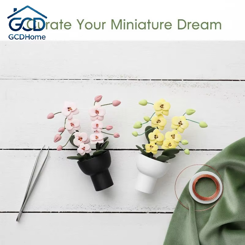 Mini Orchidée Phalaenopsis Artificielle Réaliste en Pot pour Décoration de Maison de Poupées, Jardin Féerique, Bricolage, Petit Cadeau