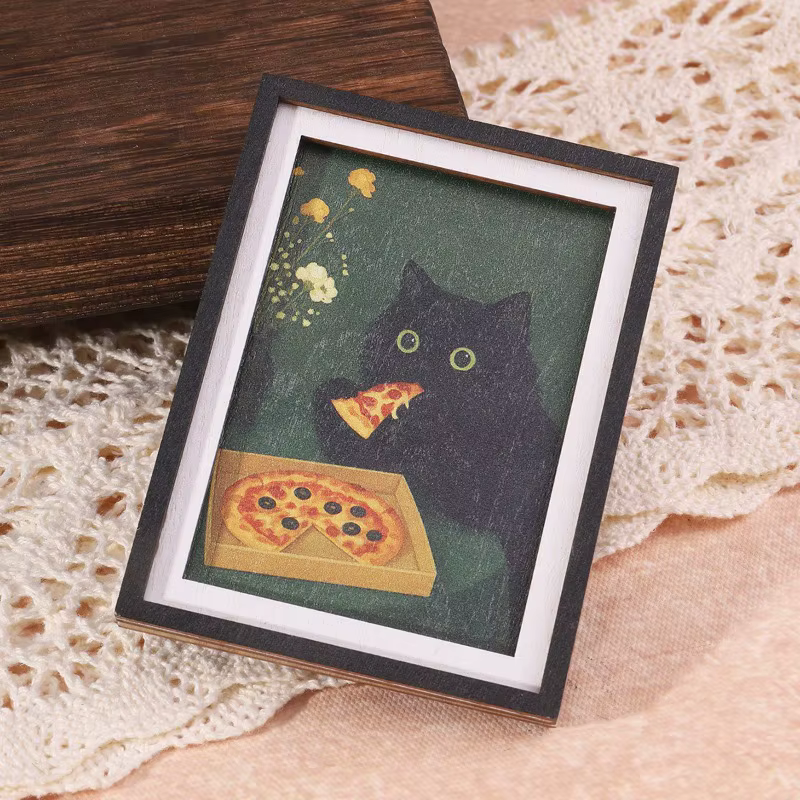 Mini aimant photo avec chat noir, décoration légère pour la maison, idéal pour le réfrigérateur ou les surfaces métalliques, parfait pour l'inspiration quotidienne