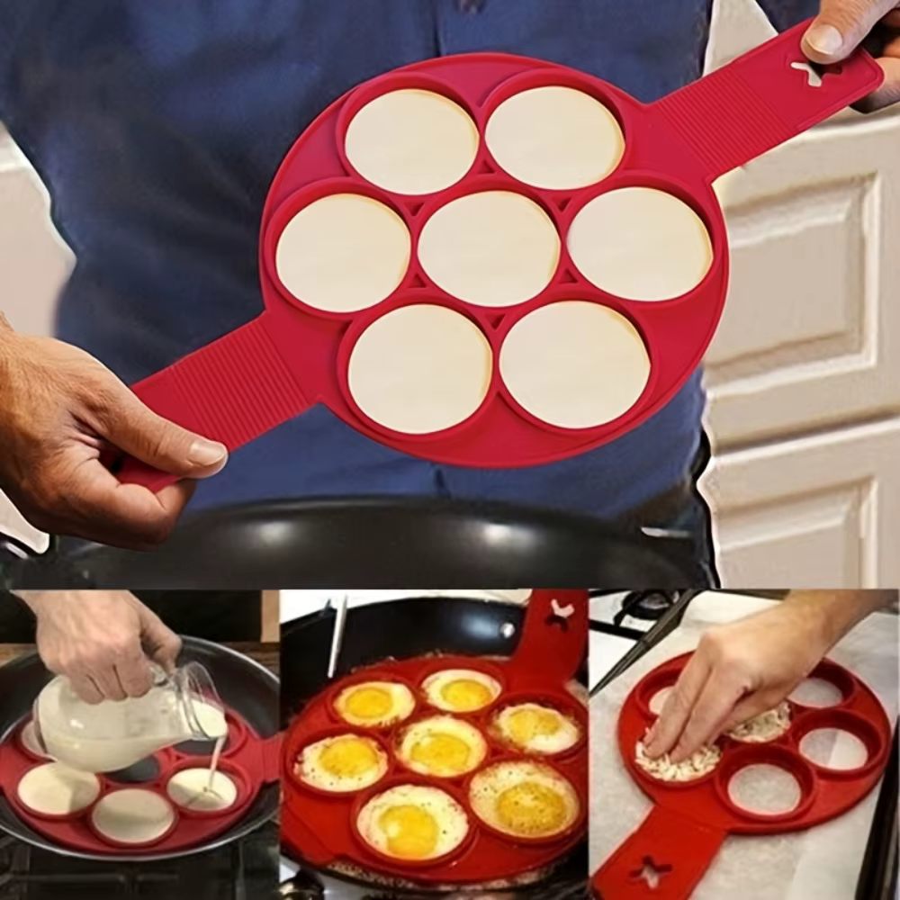 Appareil à crêpes et œufs en silicone antiadhésif, outil de cuisson et de friture facile, mini-cuiseur essentiel de cuisine rouge