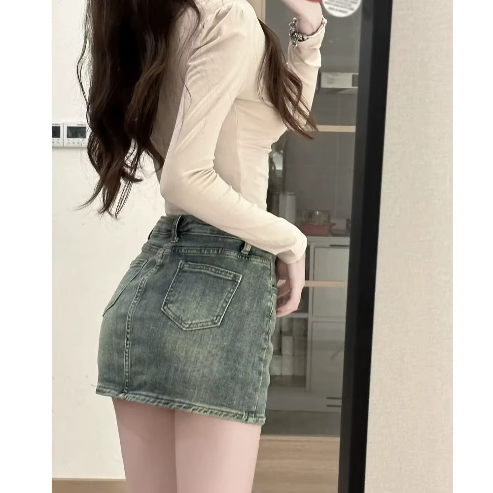 Mode taille haute Mini jupe a-ligne rétro Jean jupe coupe ajustée décontracté jupe courte femmes