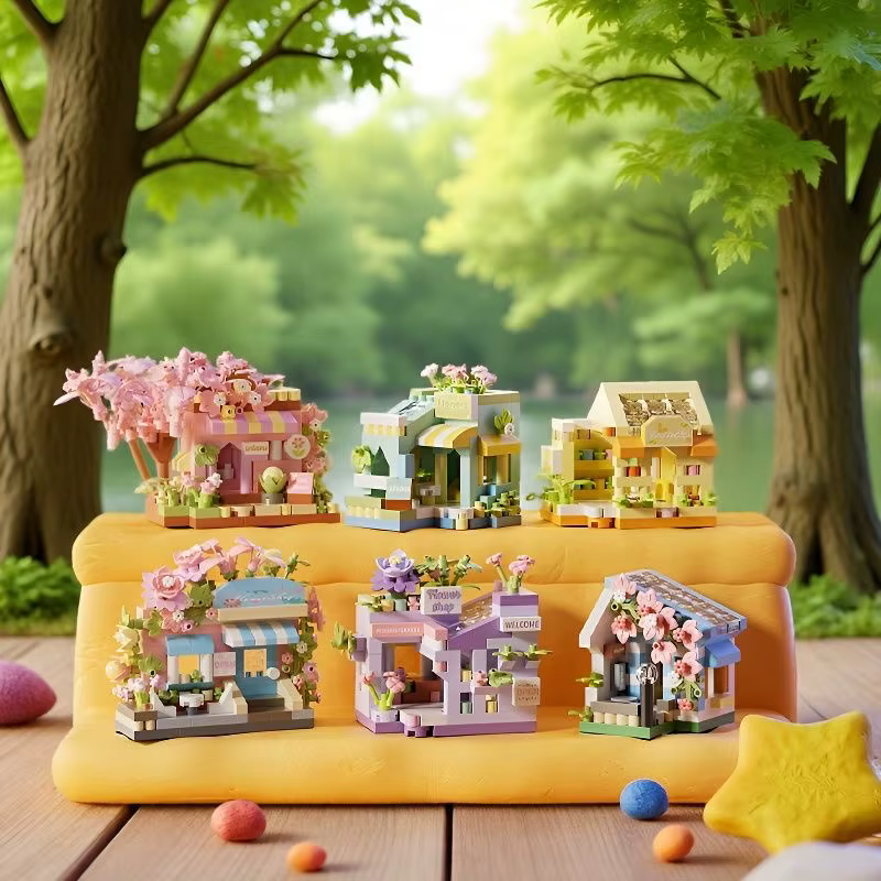 Mini kit de blocs de construction de paysage urbain, boutique de fleurs, maison de restauration, décoration intérieure, briques d'assemblage pour filles, modèle de jouet éducatif pour enfants