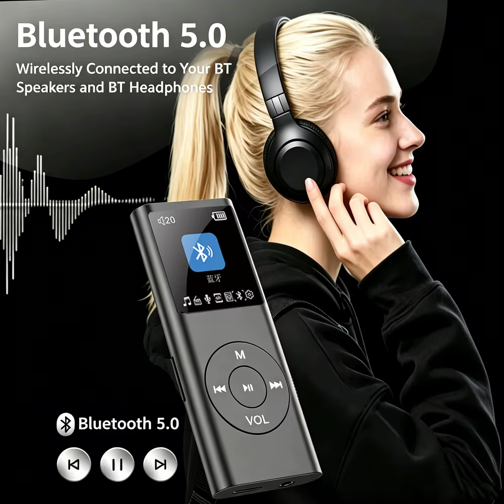 Lecteur MP3 Mini KEBIDU Portable avec Écran IPS HD, Radio FM, E-Books, Enregistrement, Musique HiFi Sans Perte, Bluetooth
