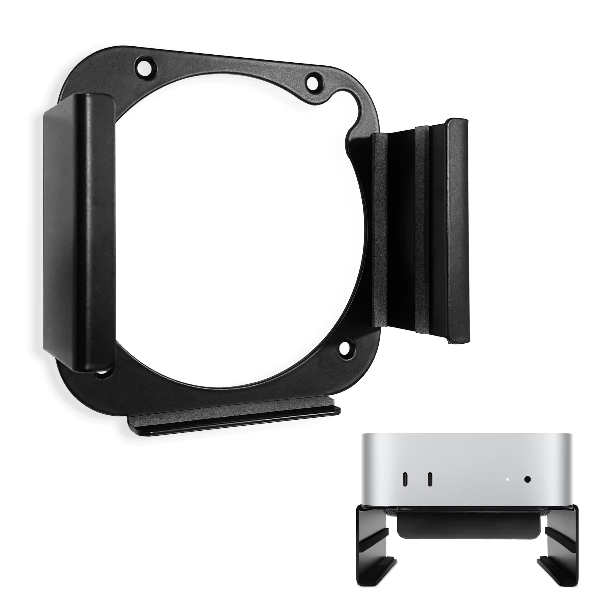 Support pour Mac Mini M4 / M4 Pro, adapté à une utilisation murale et sur bureau. Support pour Mac Mini M4 : Améliore le refroidissement et l'expérience des boutons