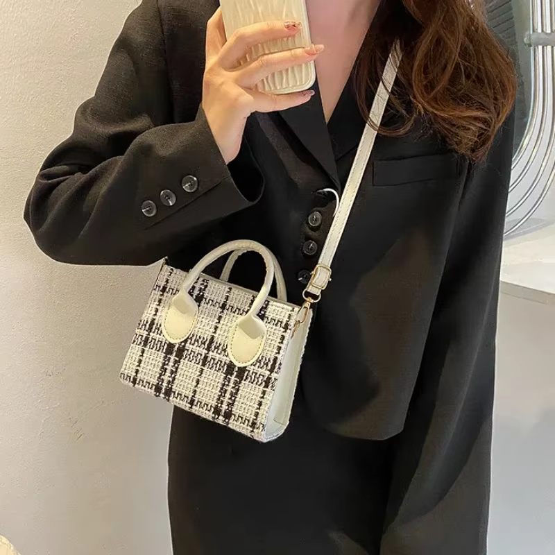 Mini sac à main à motifs à carreaux pour femmes, sac à bandoulière pour dames, sac messager léger, sac fourre-tout simple et élégant, mode initiée