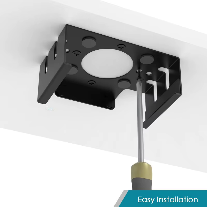 Support de fixation sous le bureau pour Mac Mini M4, support en métal noir avec protection anti-rayures et installation facile par vis.
