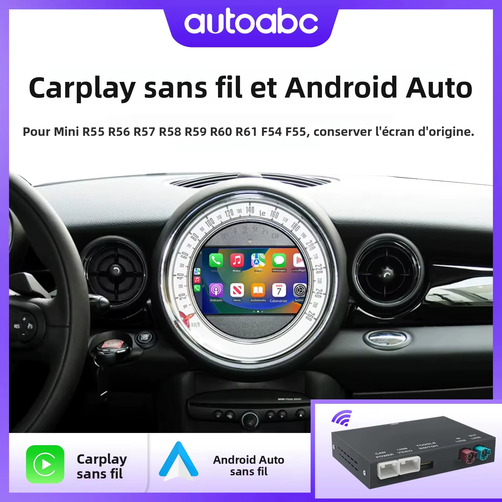 CarPlay sans fil Android Auto pour Mini R55 R56 R57 R58 R59 R60 R61 F54 F55 Clubman Countryman Hardtop John Cooper F56 F57