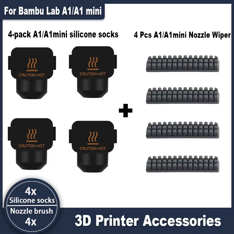 Manchon en silicone pour tête d’impression A1/A1 Mini avec racleur de buse A1 Mini, kit d’outils de brosse de nettoyage 3D compatible avec Bambu Lab A1/A1 Mini