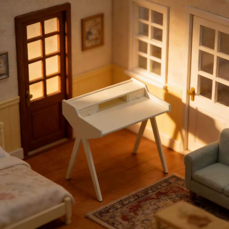 Table de toilette miniature en bois 1:12 pour maison de poupée, modèle de meuble avec miroir pour décoration de maison de jeu