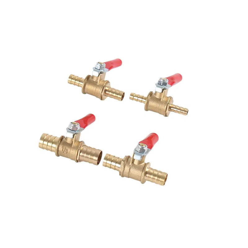 Mini vanne à boisseau sphérique en laiton en ligne 1/4 pouce 6mm 8mm 10mm 12mm avec raccord cannelé pour système d'eau, huile, air, gaz, carburant