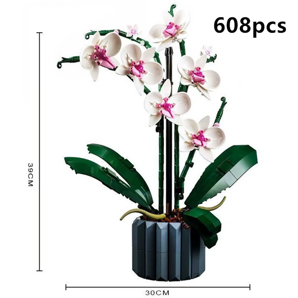 Bouquet de fleurs d'orchidées amusantes, blocs de fleurs, modèle de plante bonsaï, briques, décoration romantique pour la maison, bricolage, cadeau pour enfants, jouet