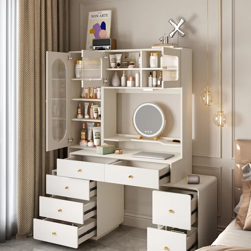 Ensemble de coiffeuse de luxe avec miroir, organisateur de vêtements, meuble de chambre à coucher