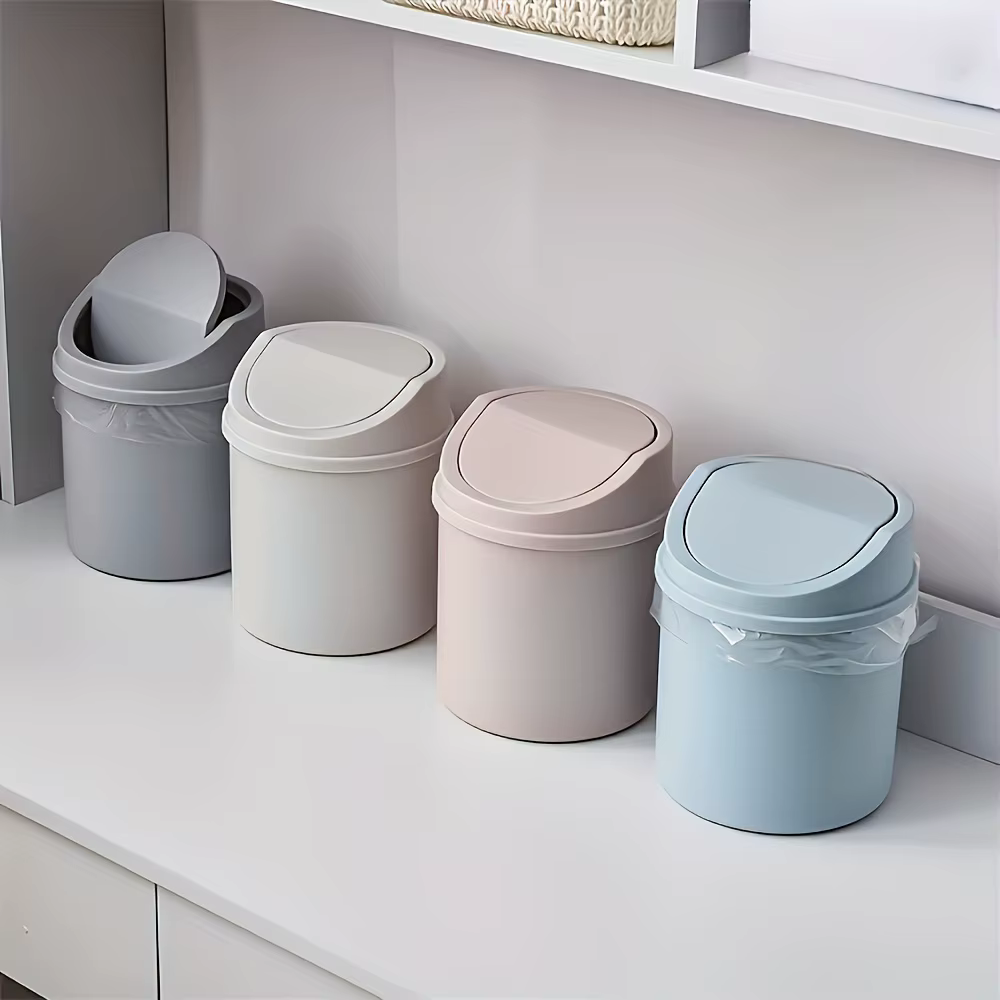 Mini poubelle de bureau avec couvercle, petite poubelle en plastique pour salon et maison