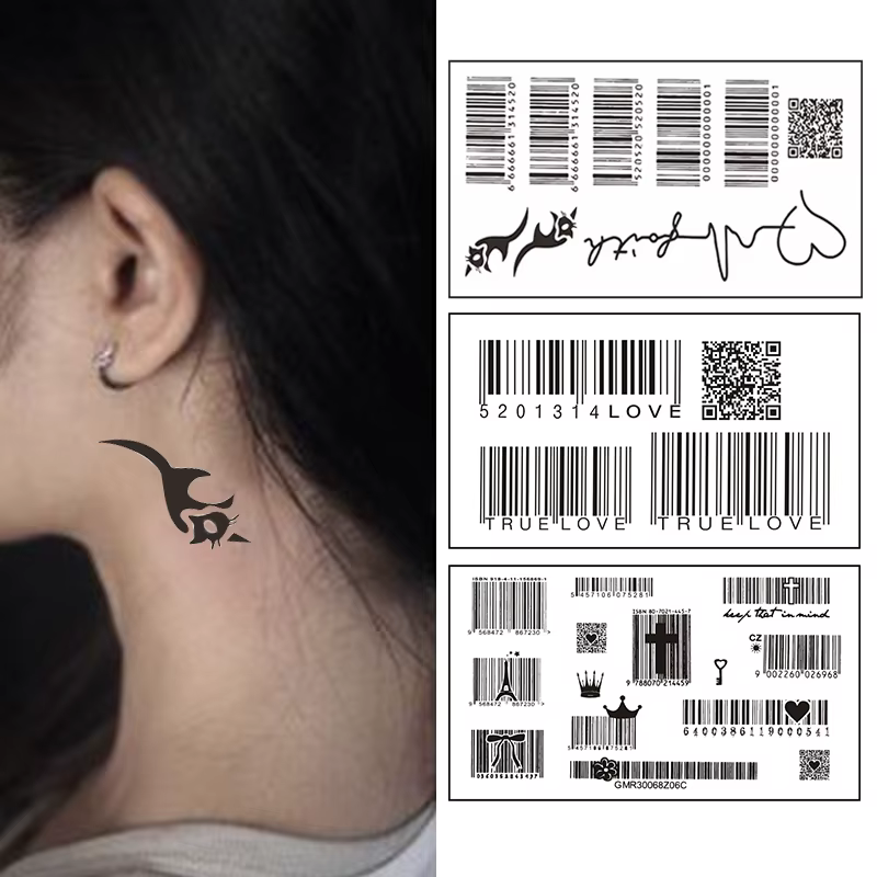 Autocollant de tatouage temporaire de taille mini, motif de code-barres d'amour, autocollants imperméables de longue durée, art corporel unisexe, mode