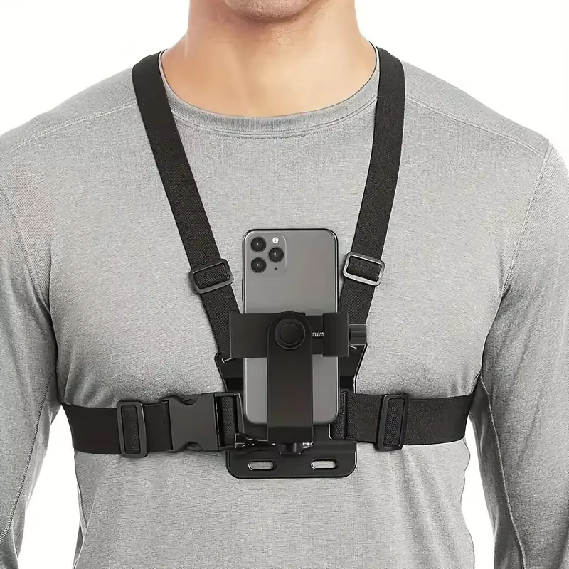 Support de téléphone réglable avec sangle de poitrine, fixation rapide pour appareil photo de sport, support de téléphone portable, accessoire noir, 1 PC