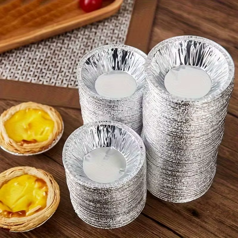 Moule rond jetable en aluminium pour tarte aux œufs, Mini poêle à tarte, Cupcake, plateau de cuisson, tartelettes, cuisson au Barbecue, 50/100 pièces