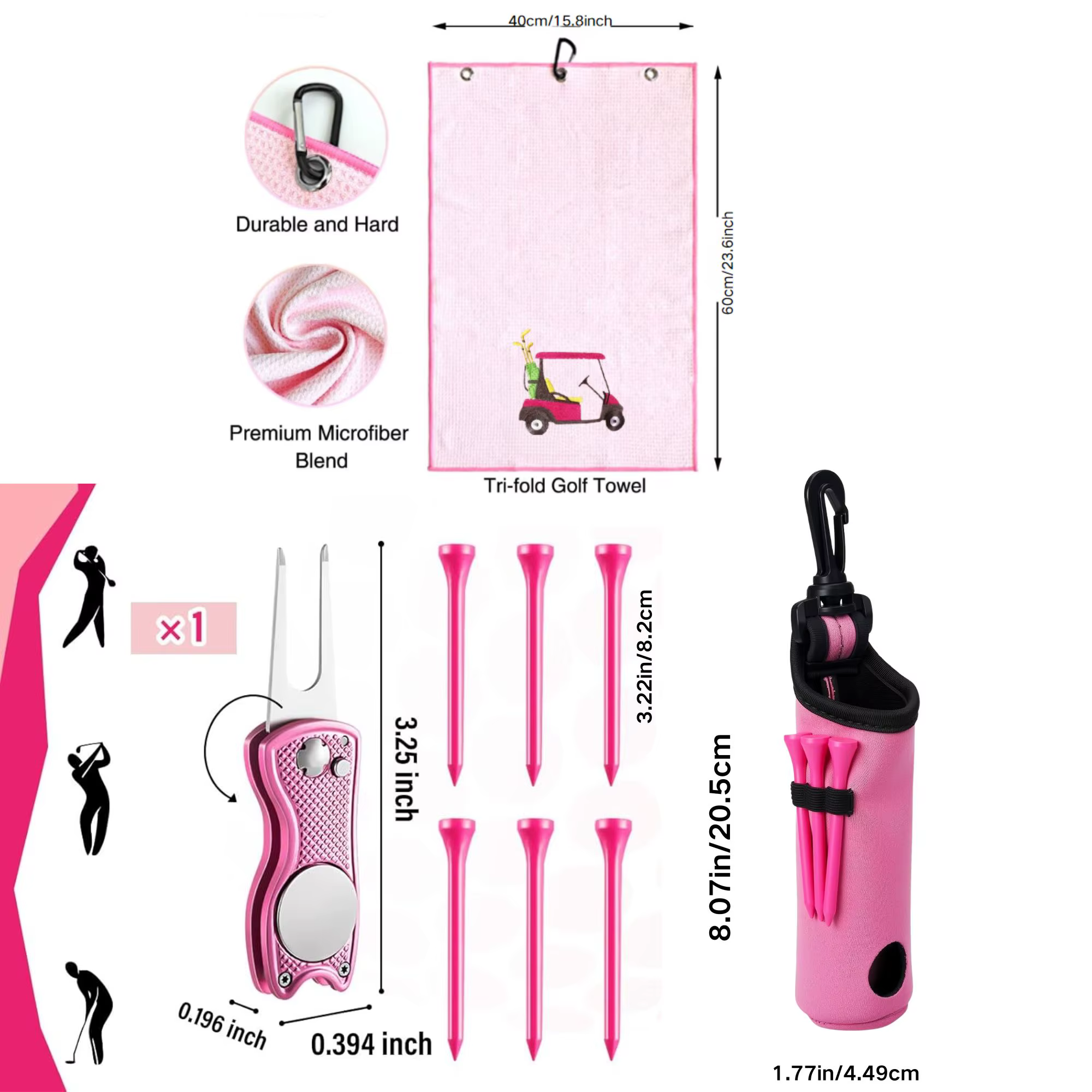 Kit d'accessoires de golf 10 pièces, comprenant un sac à balles de golf avec crochet, une serviette, des tees, un marqueur de balle magnétique, un outil de réparation de divots et une brosse de nettoy