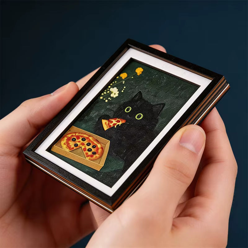 Mini aimant photo avec chat noir, décoration légère pour la maison, idéal pour le réfrigérateur ou les surfaces métalliques, parfait pour l'inspiration quotidienne