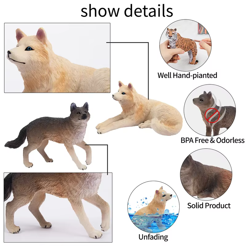 Figurines de loup de Simulation 6 pièces, jouets d'action modèle Animal sauvage pour enfants, coffret cadeau, Mini Figurines de collection